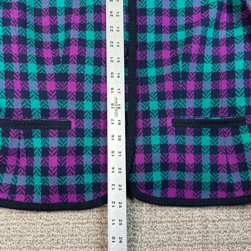 Vintage Pendleton Wool Blazer Jacket Purple Teal Check Plaid Collarless USA 100% - Picture 7 of 8